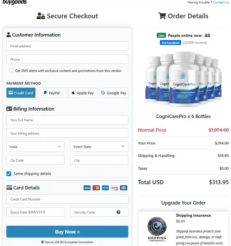 CogniCare Pro Secure Checkout Page